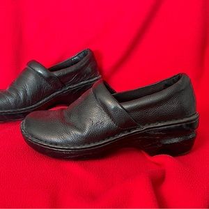 B. O. C. Børn black leather clogs.